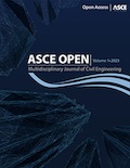 ASCE OPEN: Multidisciplinary Journal of Civil Engineering cover on a dark blue background with a view from below tall skyscrapers, ASCE logo is on the cover.